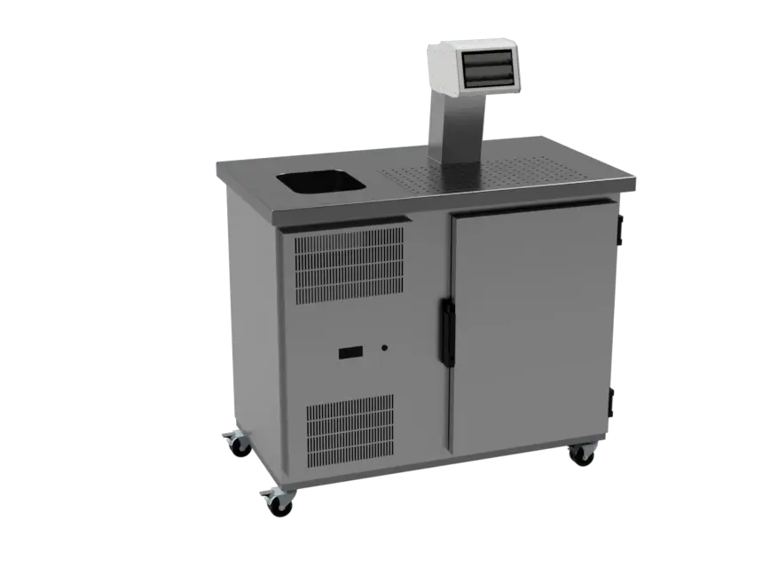 Technical rendering of a mobile Tapmatix CocktailJet Midi dispensing station
